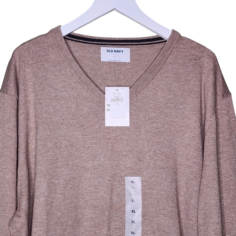 Men's V-Neck‎ Sweater Taupe Pullover Neutral Preppy Lightweight XL Old Navy